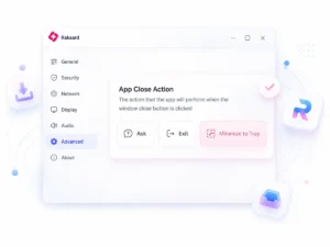 تنظیم گزینه Minimize to Tray در تنظیمات راکارد برای جلوگیری از بسته شدن برنامه هنگام خروج